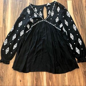 Black Embroidered Women's Top